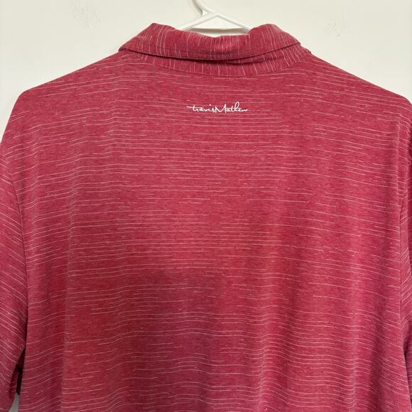 Travis Matthew Polo Shirt Men's Large Red Striped Short Sleeve Cotton Blend Golf - Picture 4 of 7